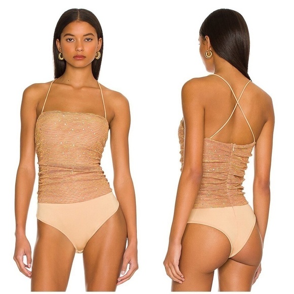 More To Come Olivia Sparkle Cami Bodysuit in Caramel Size L - Picture 1 of 10
